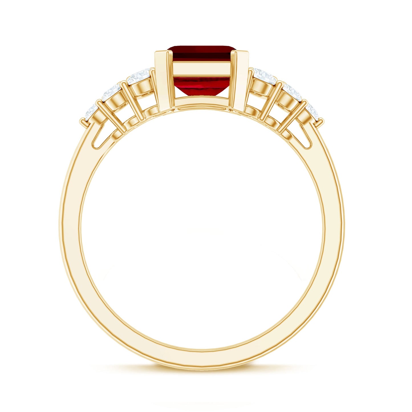 Certified 2.2 Carat Lab Grown Ruby Emerald Cut Engagement Ring with Real Diamond