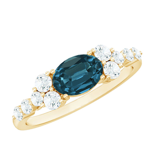 1 Carat Oval Cut London Blue Topaz Promise Ring with Diamond
