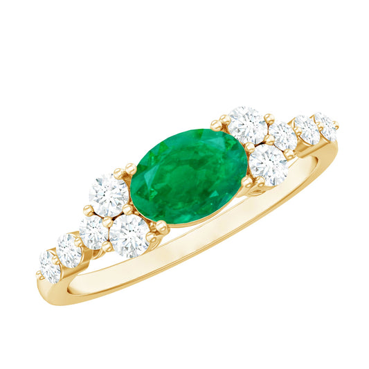 0.7 Carat Oval Cut Emerald Promise Ring with Diamond
