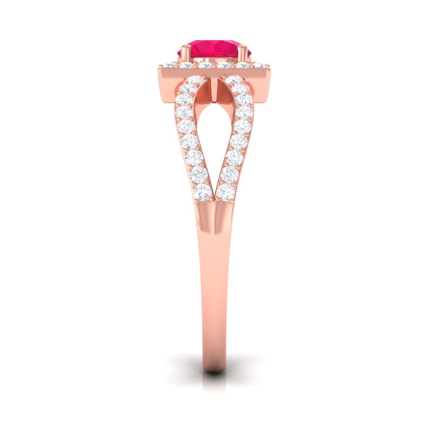 Real 0.6 Carat Ruby Engagement Ring with Diamond Split Shank