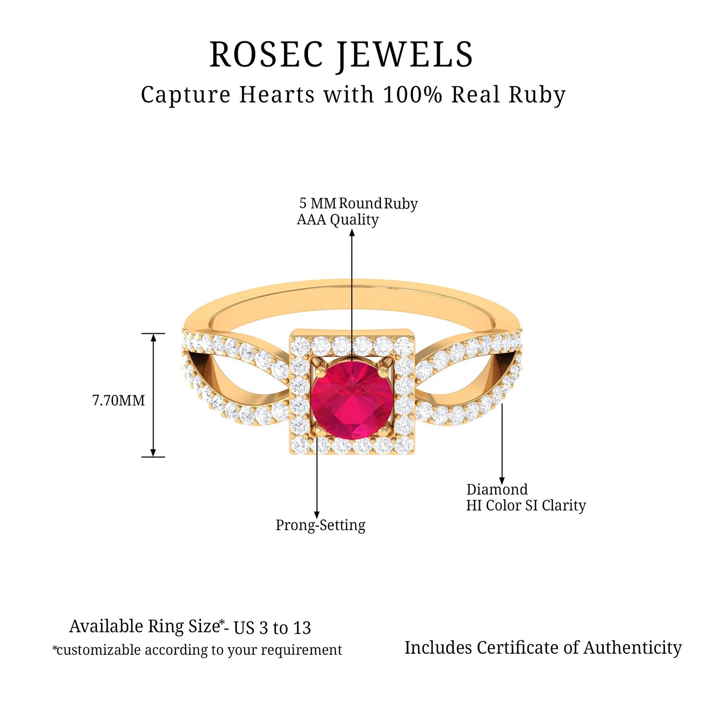 Real 0.6 Carat Ruby Engagement Ring with Diamond Split Shank