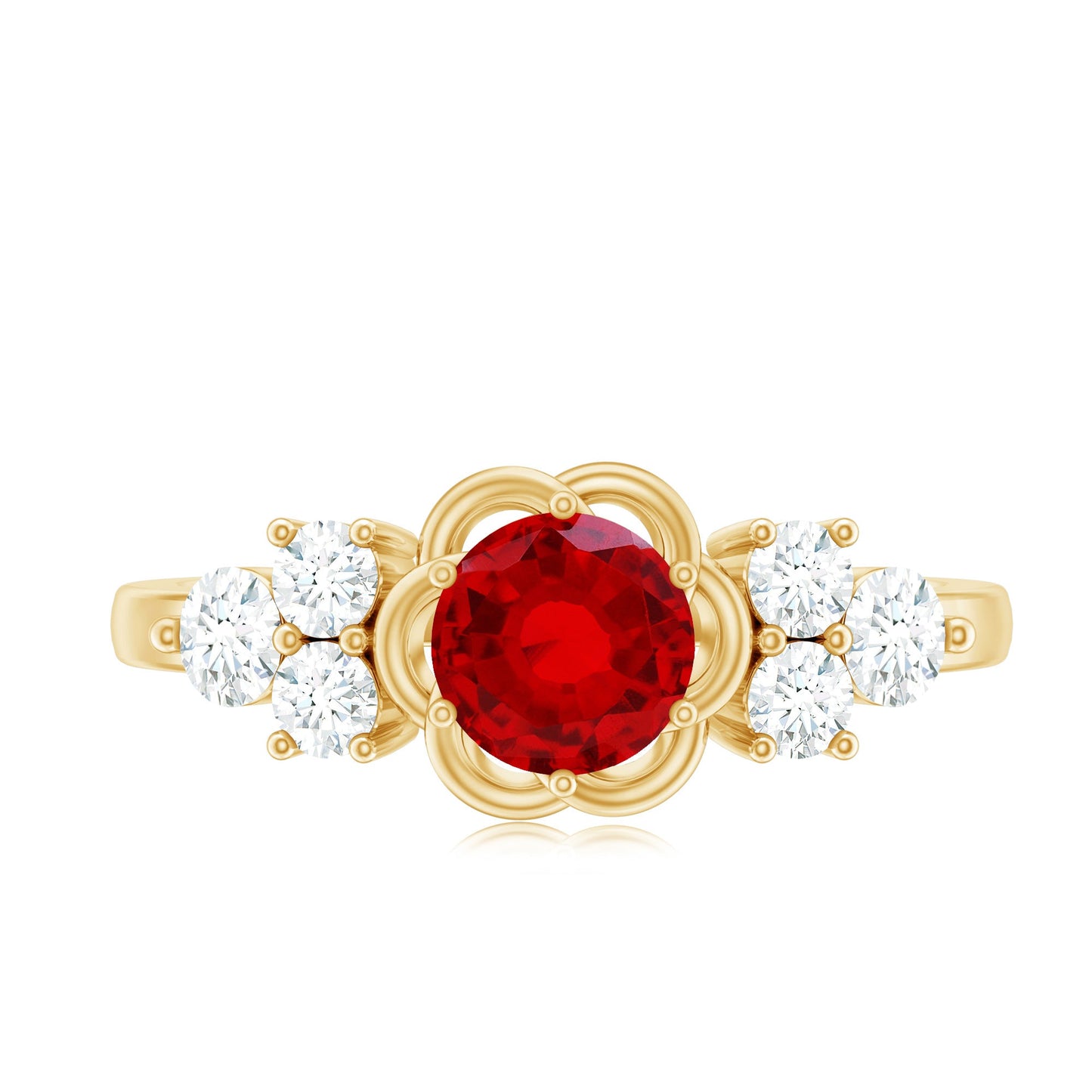 Nature Inspired 1.3 Carat Lab Grown Ruby Engagement Ring with Diamond Trio