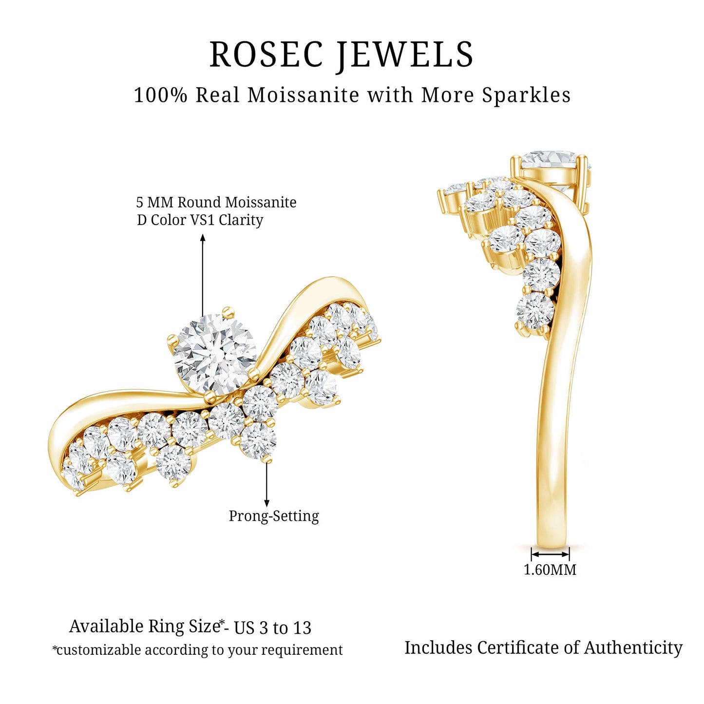 Designer Moissanite Curved Engagement Ring for Women