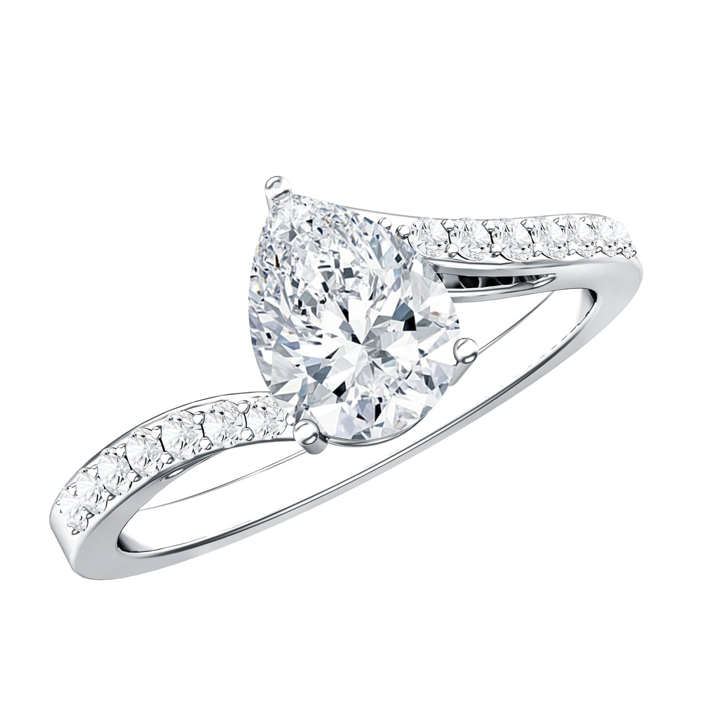 Pear Shape Moissanite Solitaire Bypass Engagement Ring