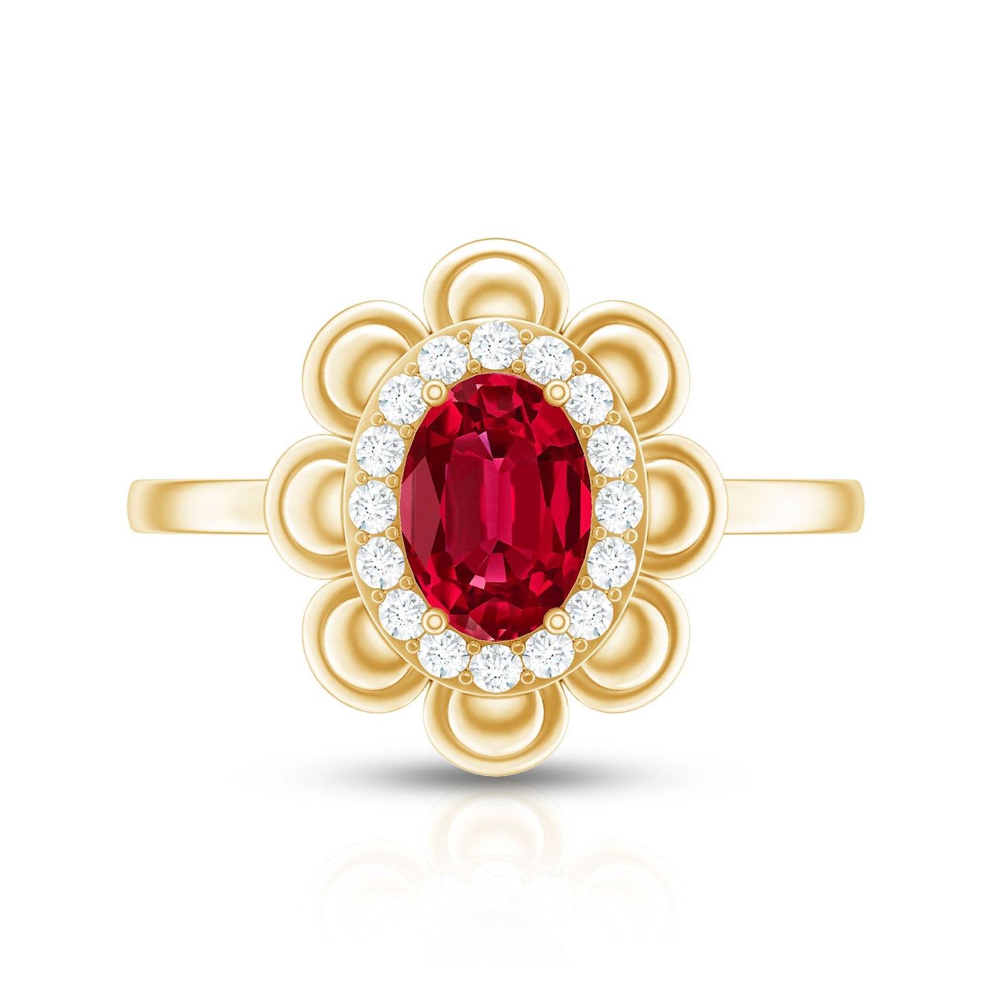 Certified 1.5 Carat Lab Grown Ruby Flower Engagement Ring with Diamond