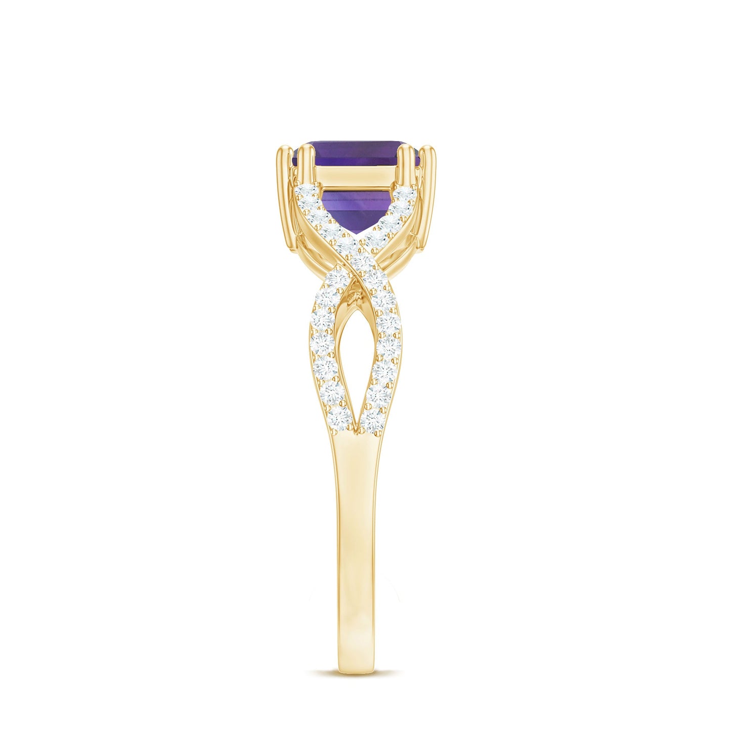 East West Style 1.4 Carat Emerald Cut Amethyst Engagement Ring with Diamonds