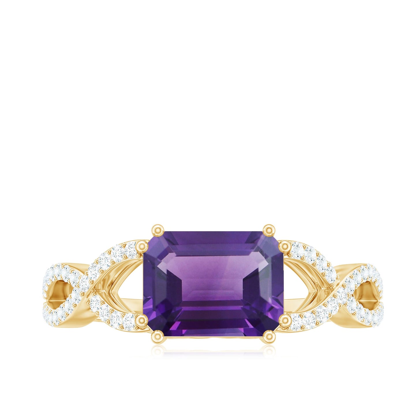 East West Style 1.4 Carat Emerald Cut Amethyst Engagement Ring with Diamonds