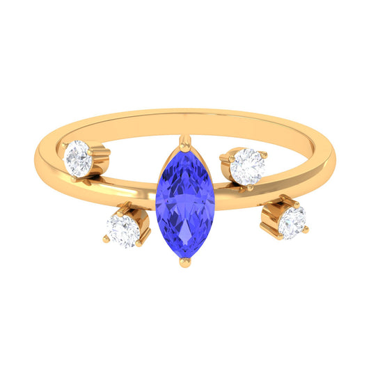 0.6 Carat Marquise Tanzanite Solitaire Ring with Scatter Diamond