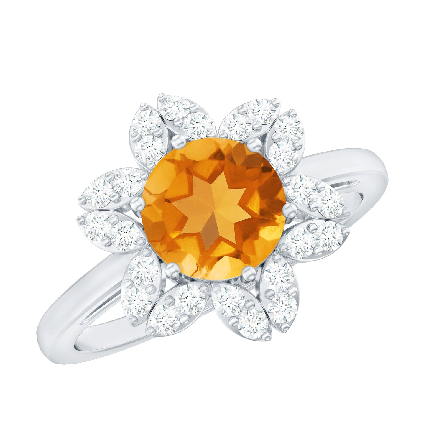Natural Citrine Floral Engagement Ring with Diamond