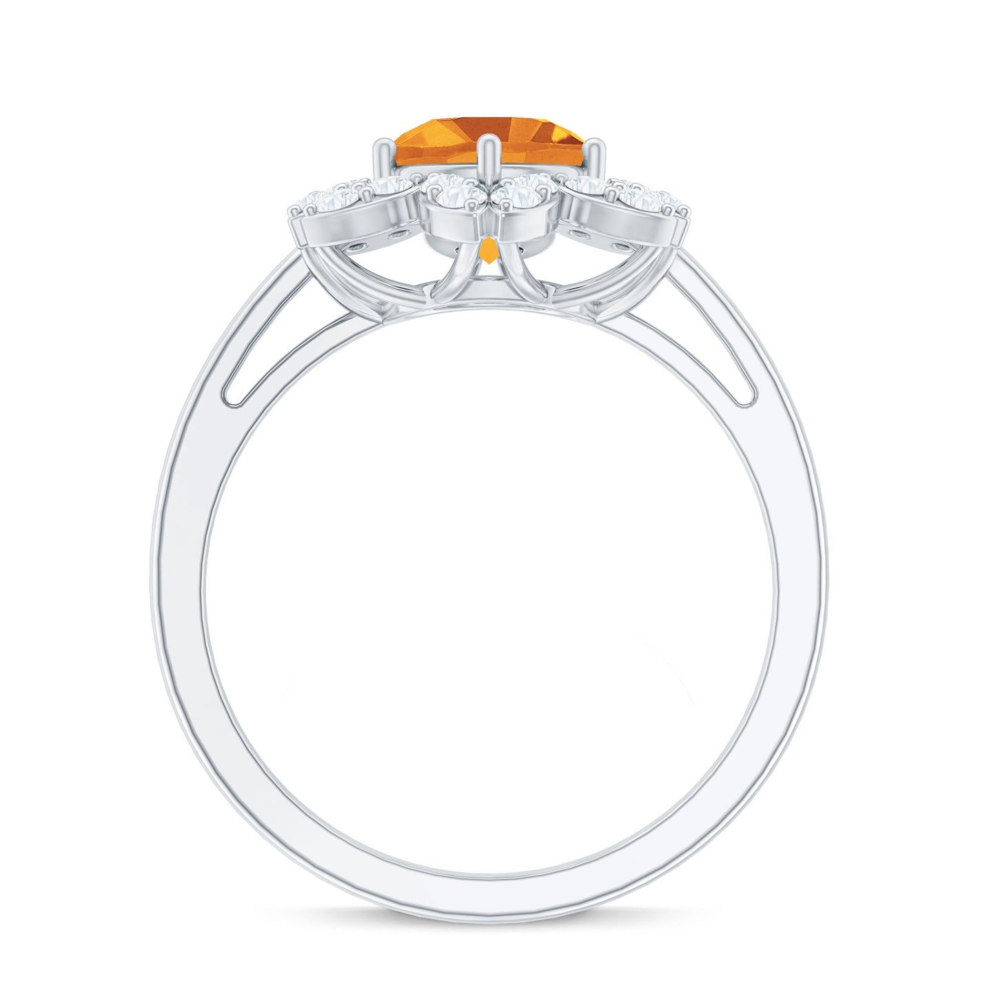 Natural Citrine Floral Engagement Ring with Diamond