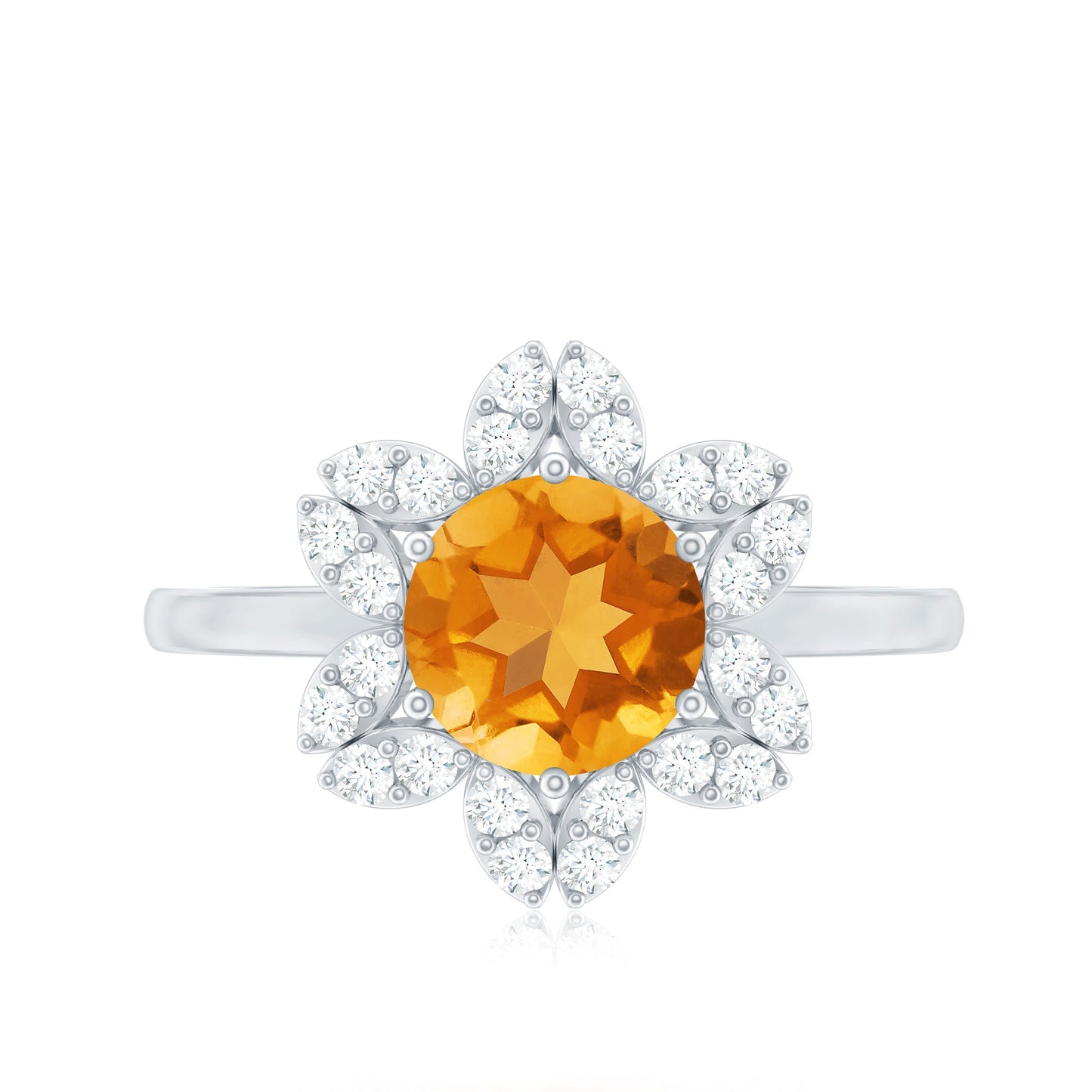 Natural Citrine Floral Engagement Ring with Diamond