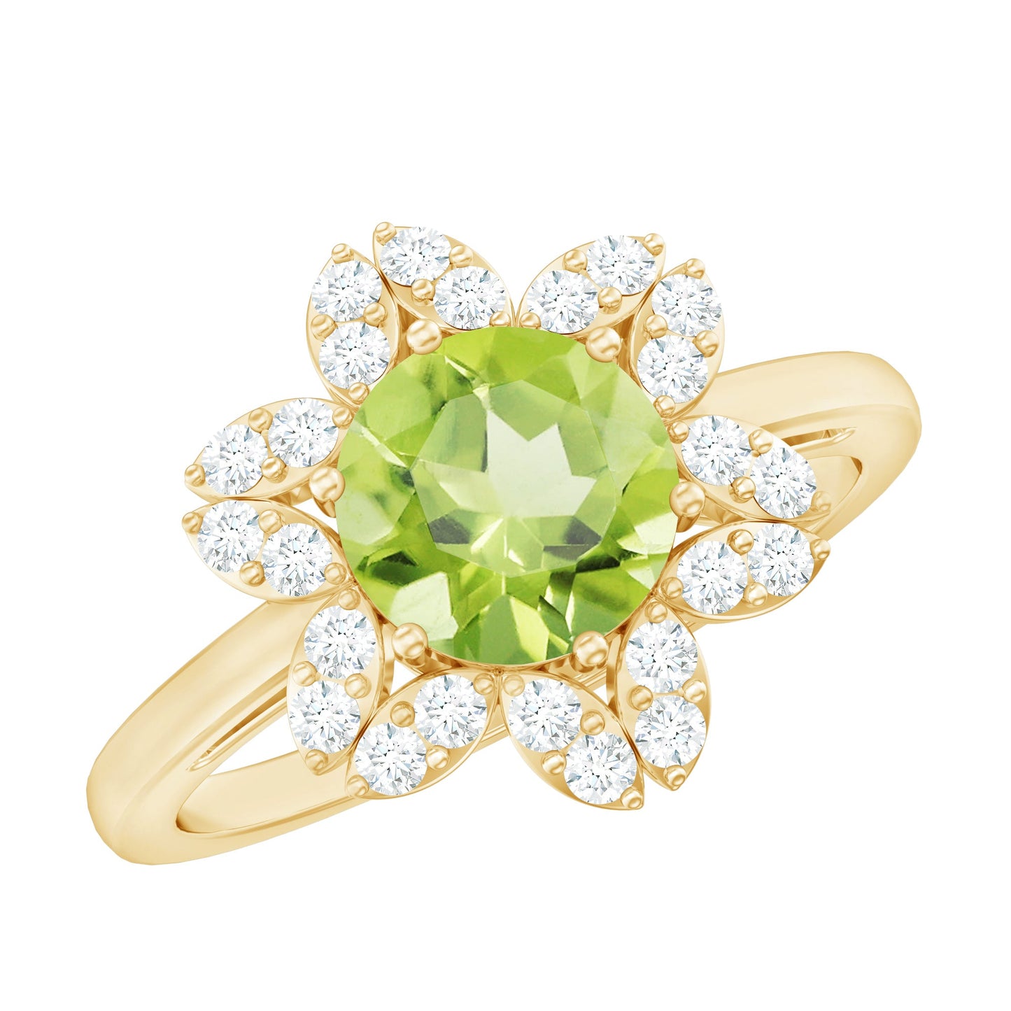 2 Carat Natural Peridot Flower Engagement Ring with Diamond