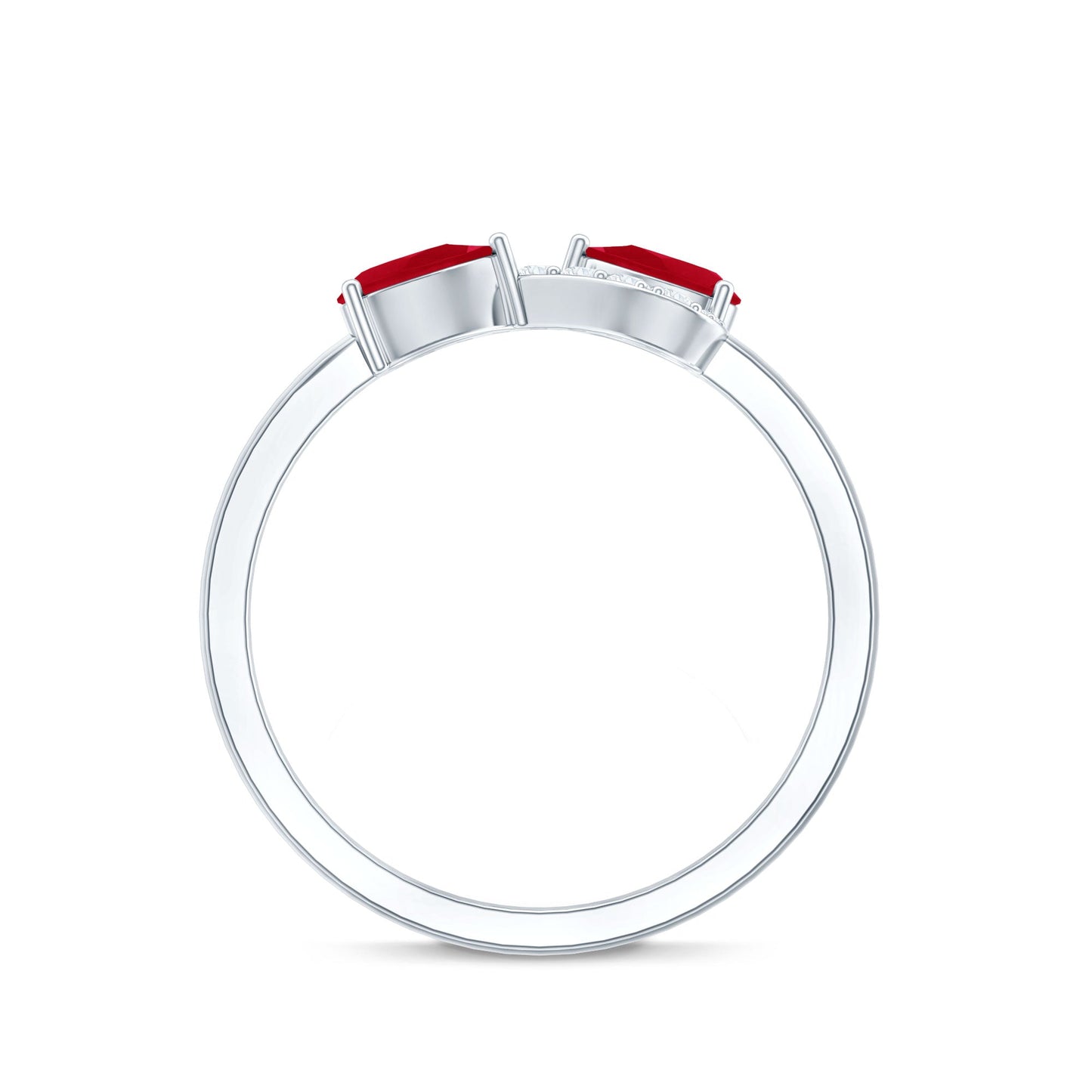 Natural Pear Shape Ruby Toi Et Moi Promise Ring with Diamond