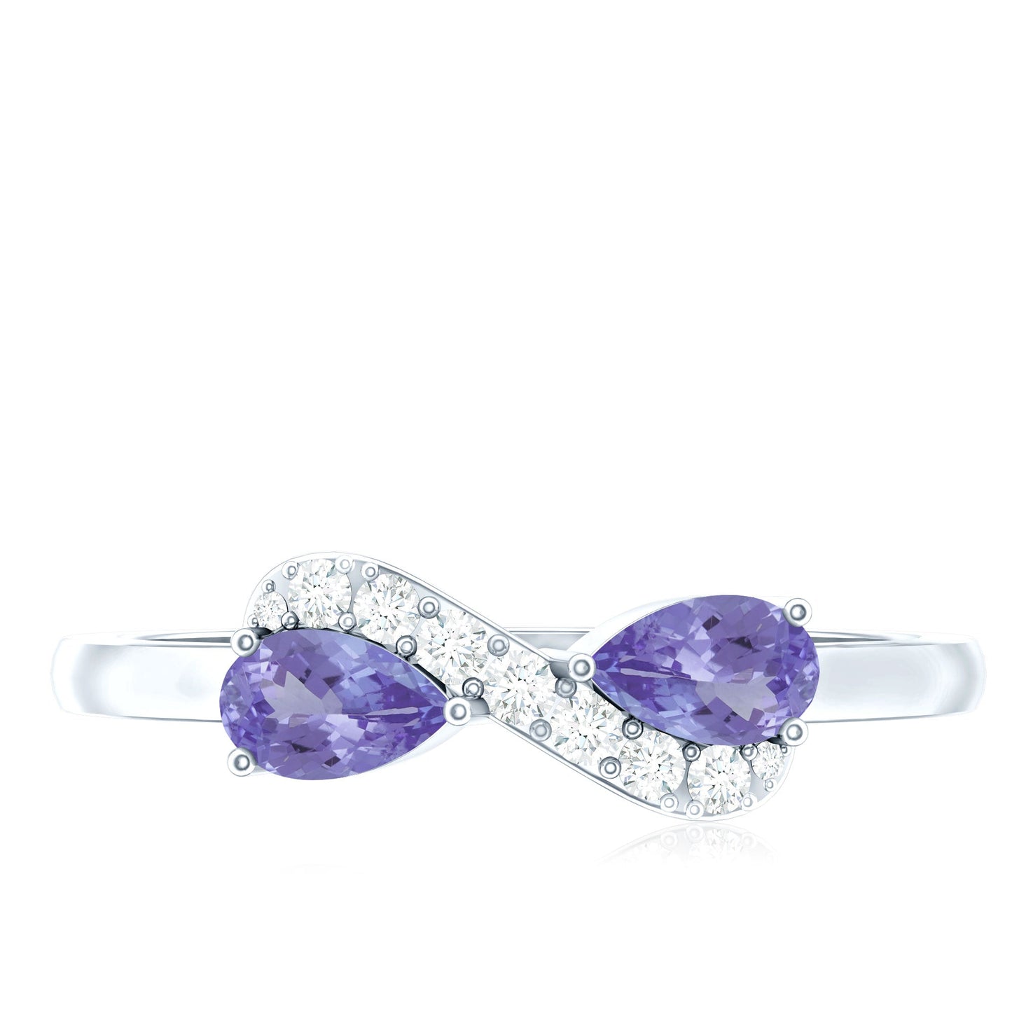 Real Tanzanite 2 Stone Promise Ring with Diamond