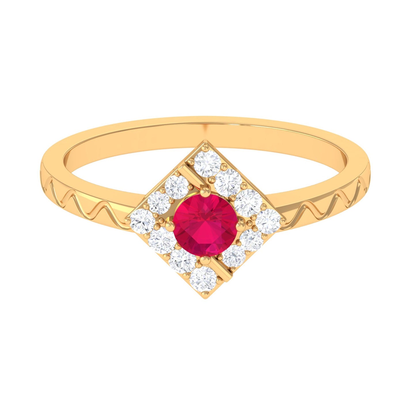 Minimal Ruby and Diamond Textured Ring
