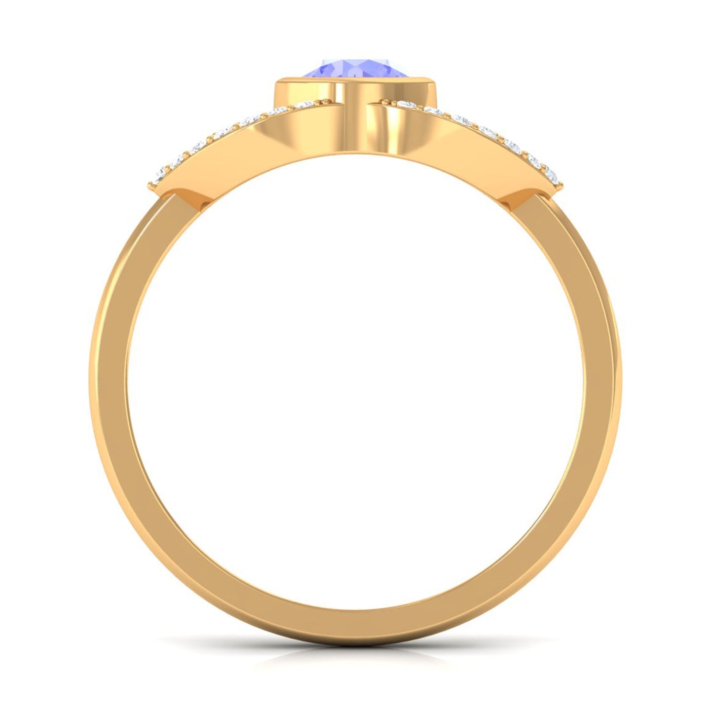 Bezel Set Tanzanite Solitaire Split Shank Ring with Diamond