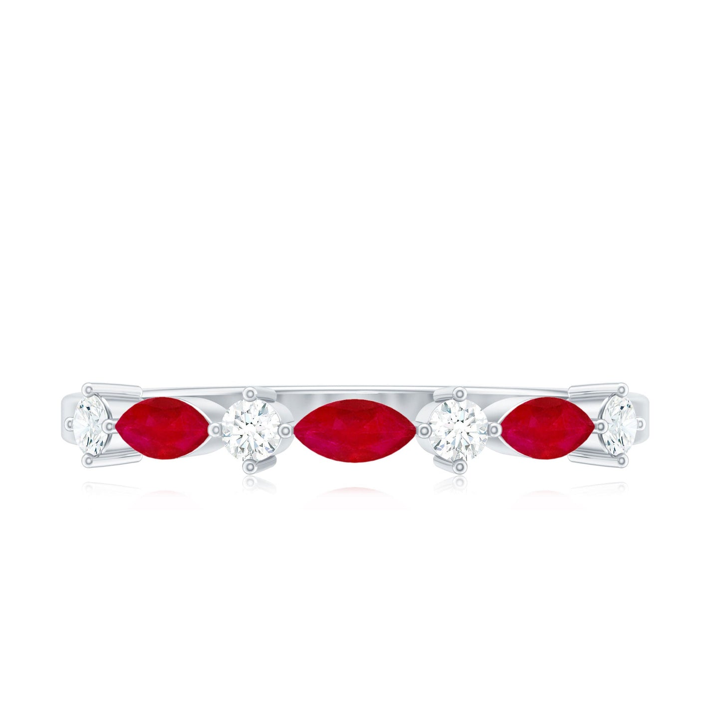 Natural Marquise Ruby Diamond Half Eternity Ring for Anniversary