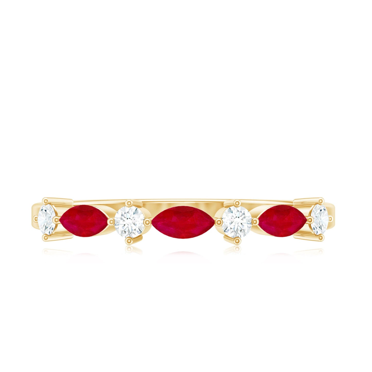 Natural Marquise Ruby Diamond Half Eternity Ring for Anniversary