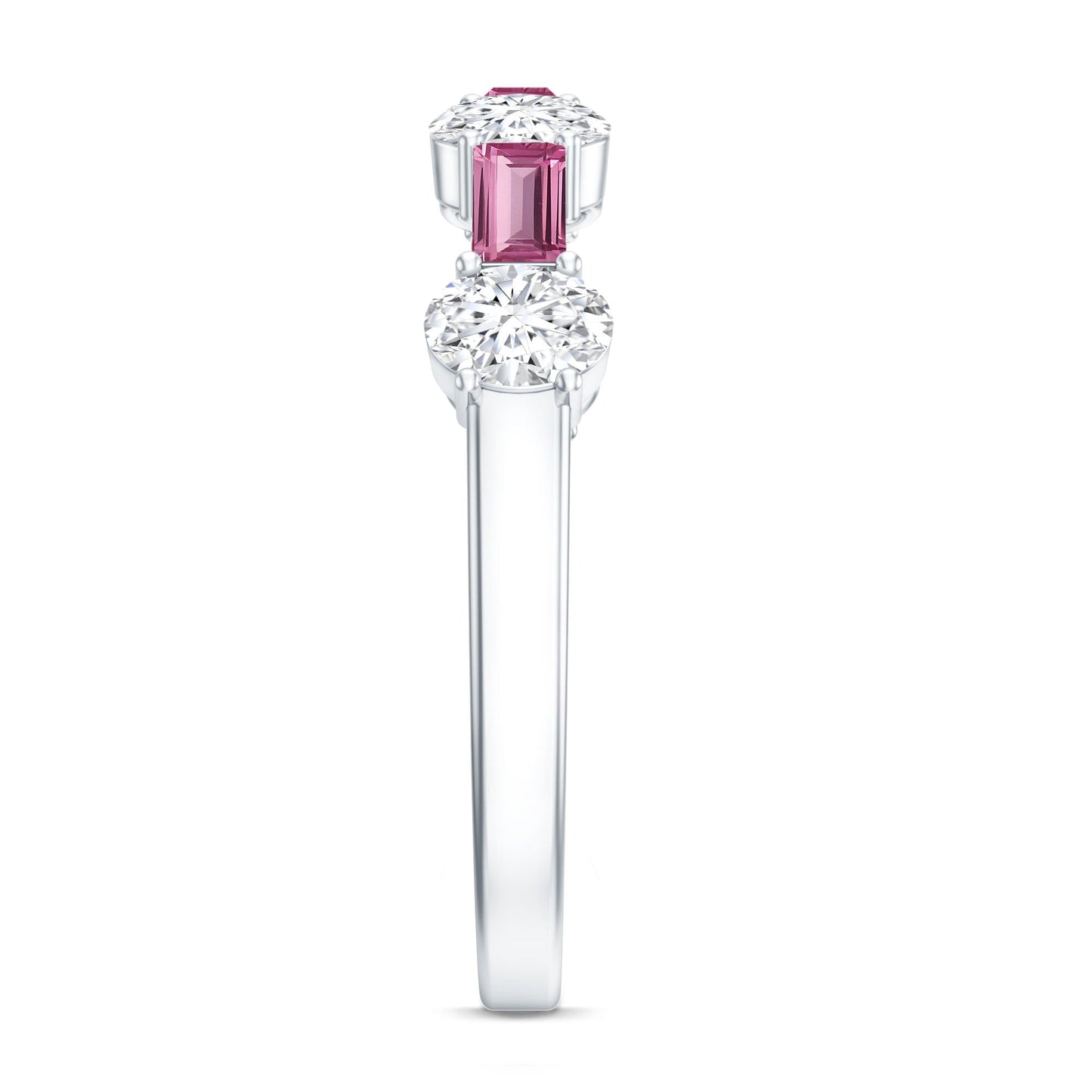 Natural Pink Tourmaline Semi Eternity Ring with Moissanite