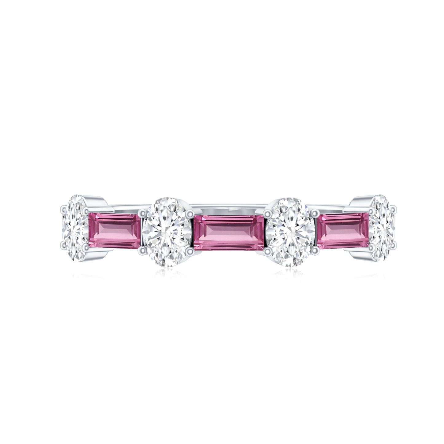 Natural Pink Tourmaline Semi Eternity Ring with Moissanite
