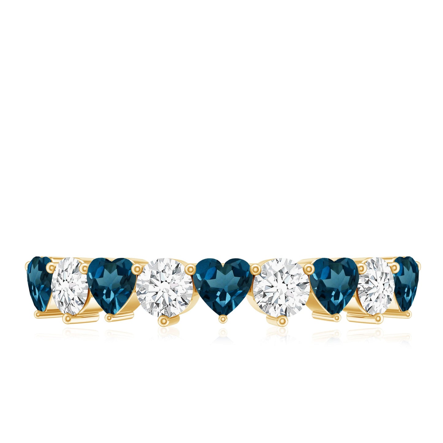 London Blue Topaz and Moissanite Heart Eternity Band