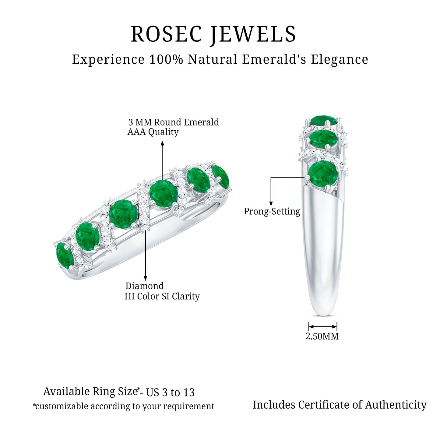 Emerald and Diamond Designer Wedding Band for Women
