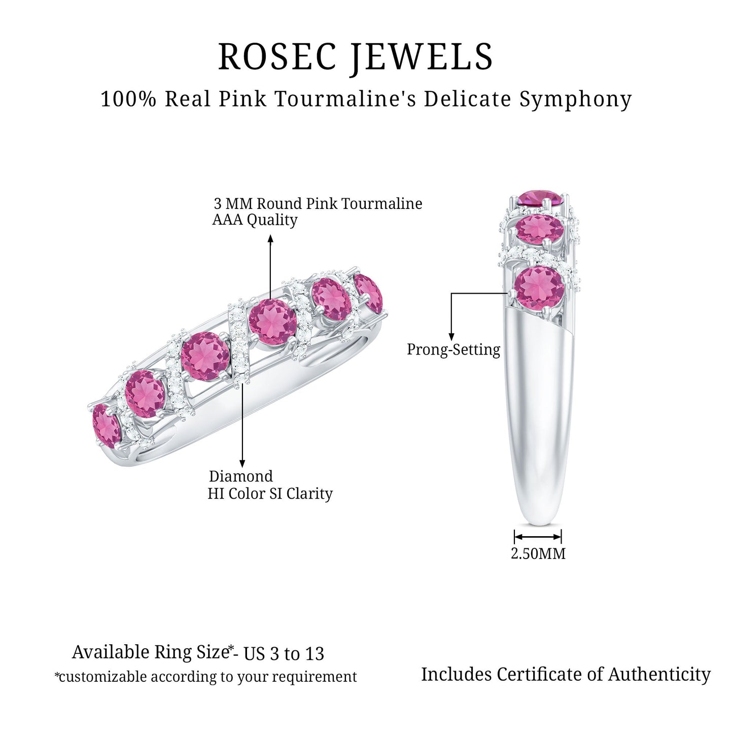 Designer Pink Tourmaline and Diamond Anniversary Ring