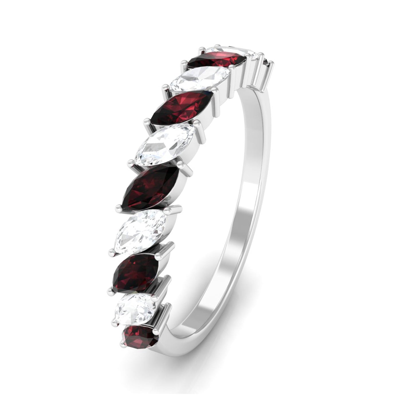 Certified Marquise Garnet Half Eternity Band with Diamond