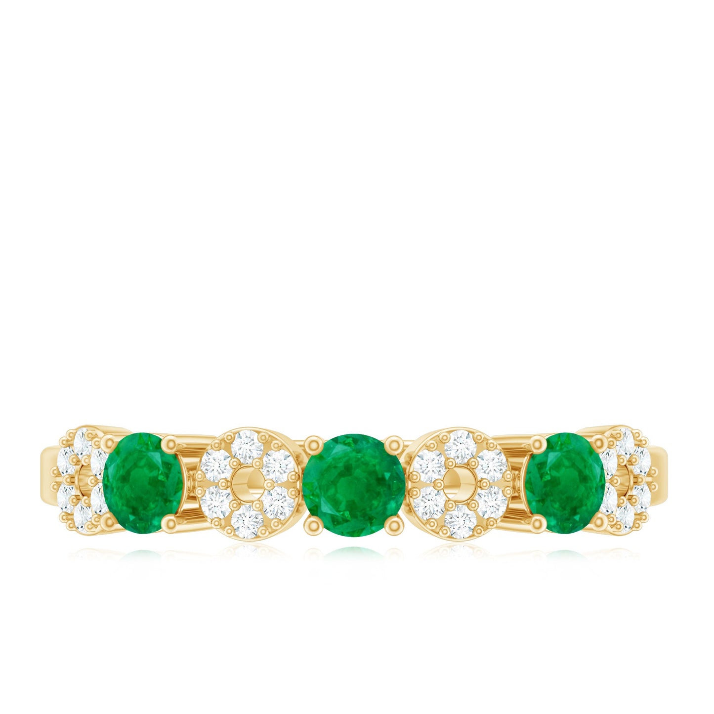 Natural Emerald Diamond Half Eternity Anniversary Ring with Certificate