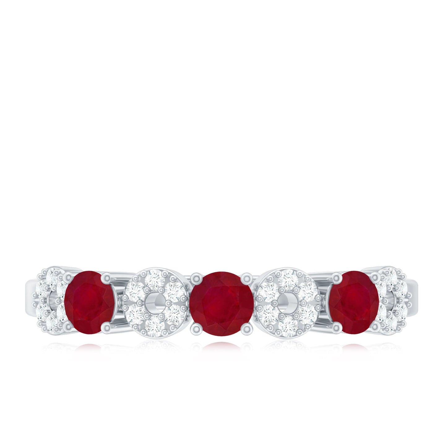 Genuine Ruby Half Eternity Ring with Diamond for Women