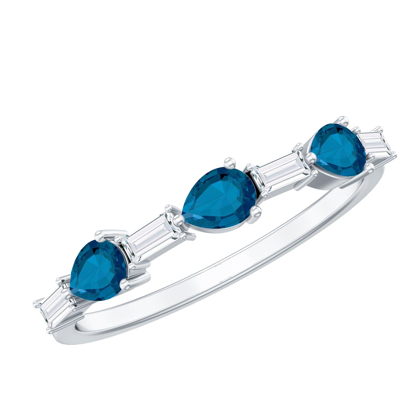 Pear Shape London Blue Topaz Eternity Band with Baguette Diamonds