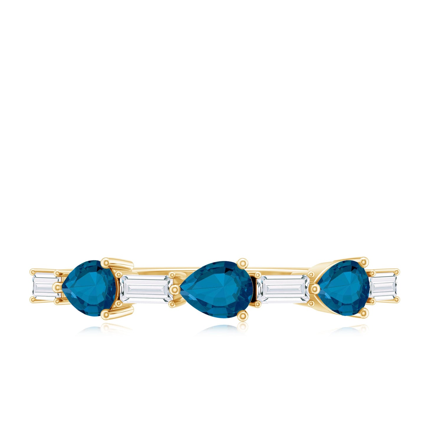 Pear Shape London Blue Topaz Eternity Band with Baguette Diamonds