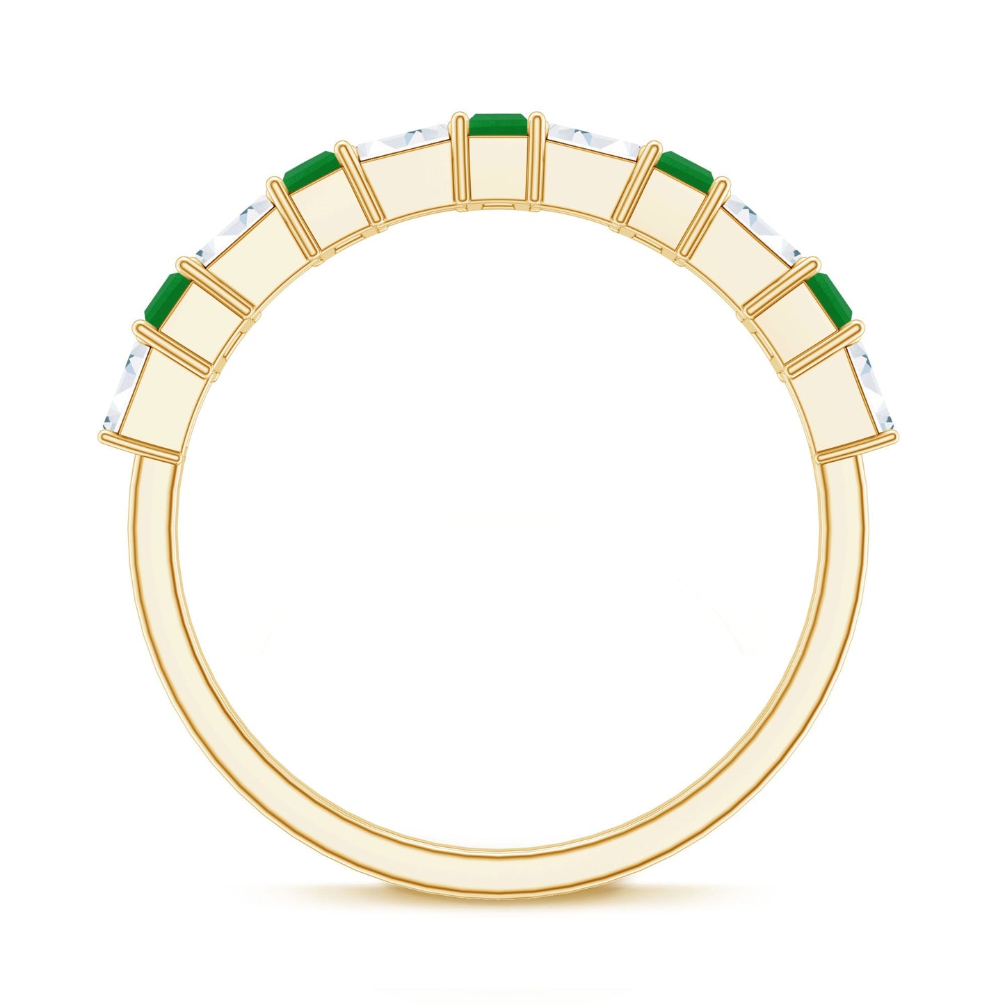 Genuine Baguette Emerald Half Eternity Ring with Moissanite