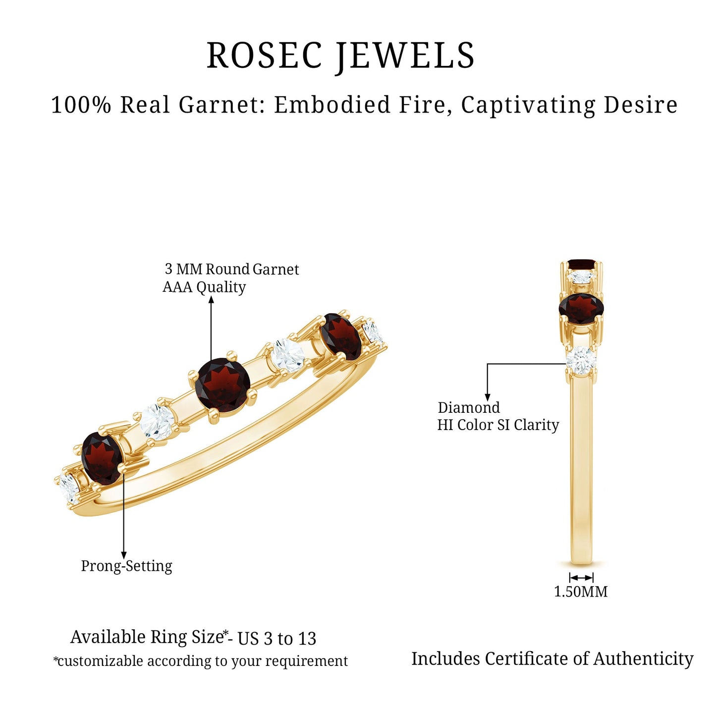 Natural Garnet Diamond Half Eternity Ring