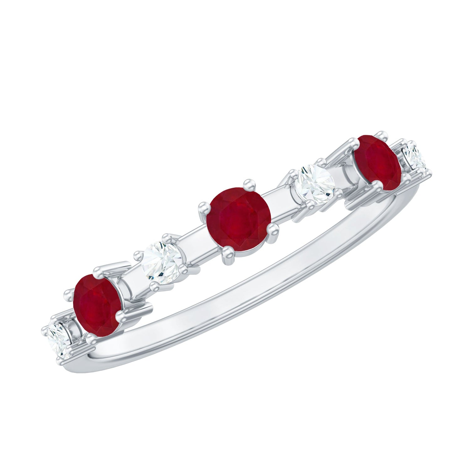 Natural Ruby Half Eternity Anniversary Ring with Diamond