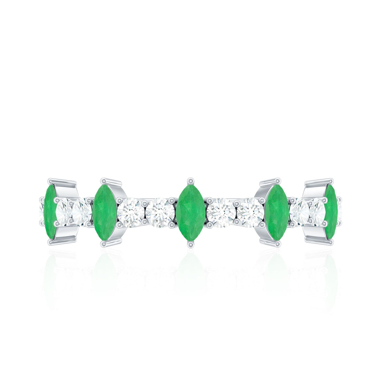 Natural Marquise Emerald Diamond Half Eternity Anniversary Ring with Certificate