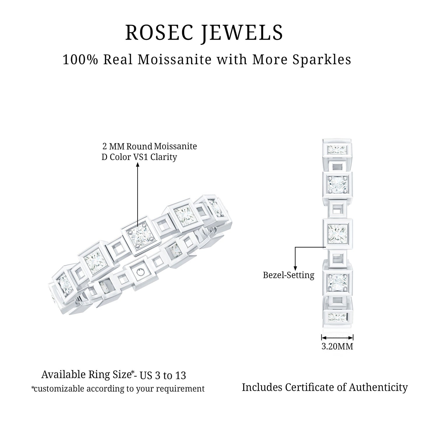 Princess Cut Moissanite Contemporary Wedding Band Ring