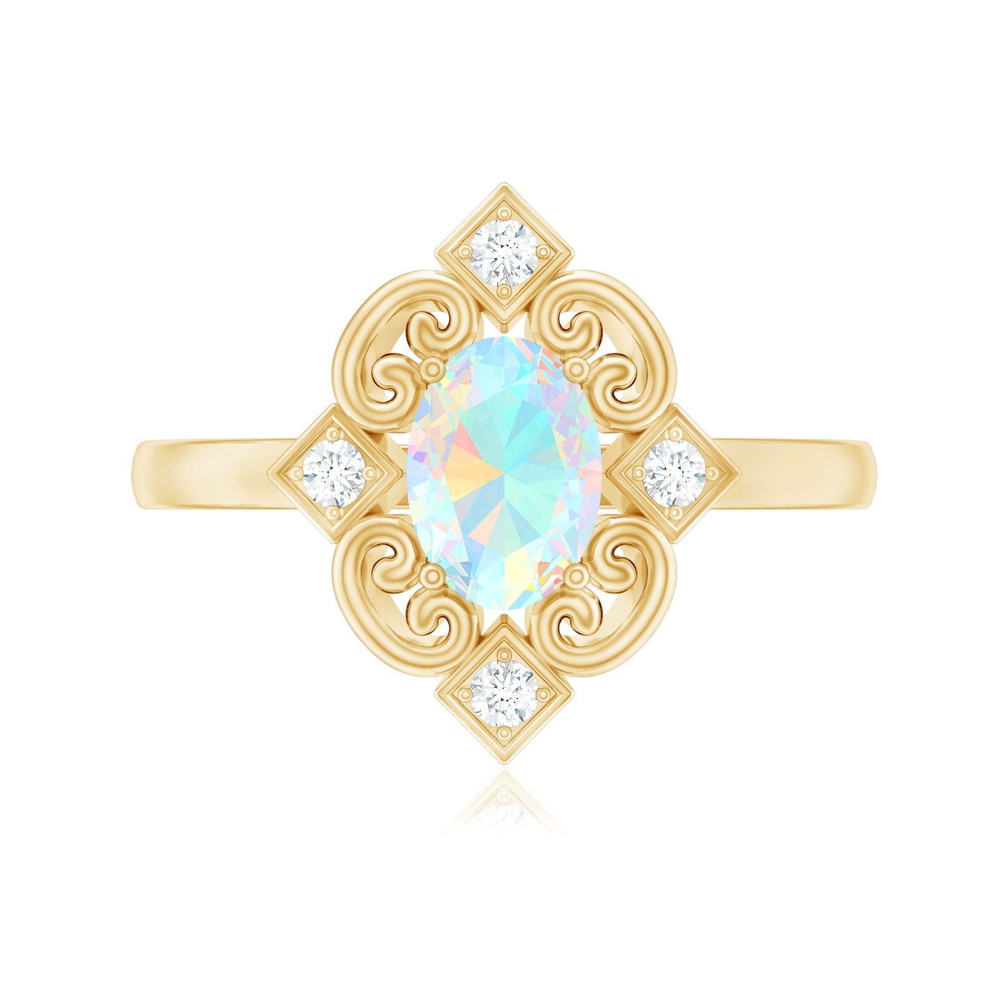 Oval Cut Certified Ethiopian Opal Vintage Inspired Engagement Ring with Diamond