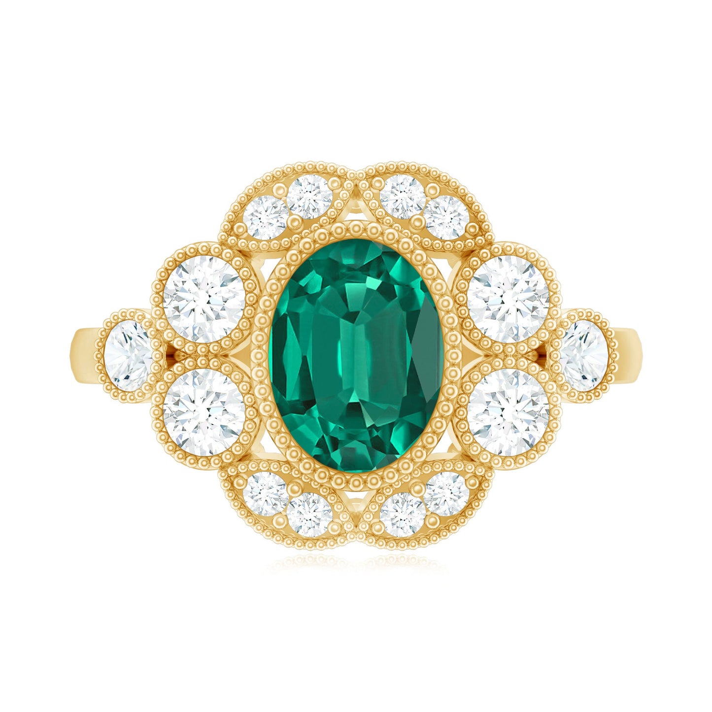 Certified Oval Lab Grown Emerald Antique Looking Engagement Ring