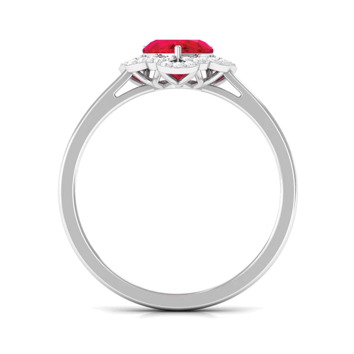 0.9 Carat Lab Created Ruby Heart Engagement Ring with Diamond Accent