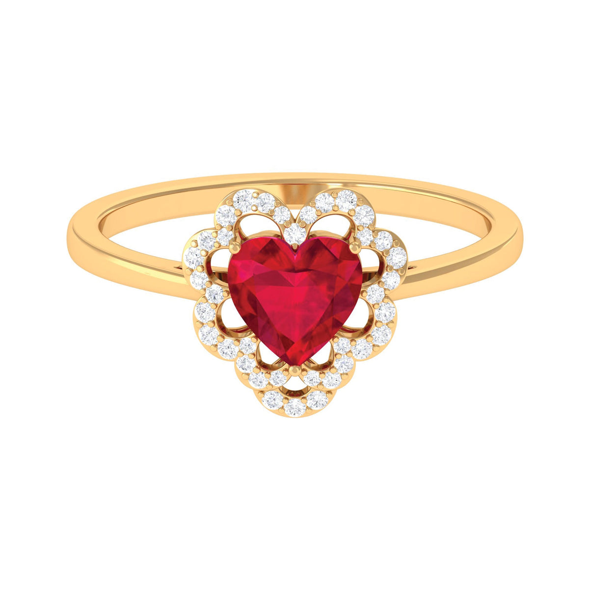 0.9 Carat Lab Created Ruby Heart Engagement Ring with Diamond Accent