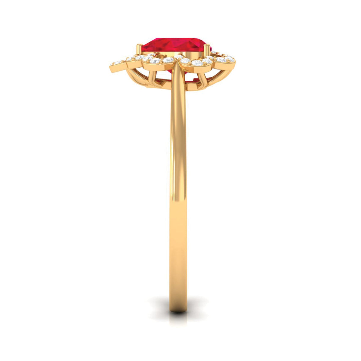 0.9 Carat Lab Created Ruby Heart Engagement Ring with Diamond Accent