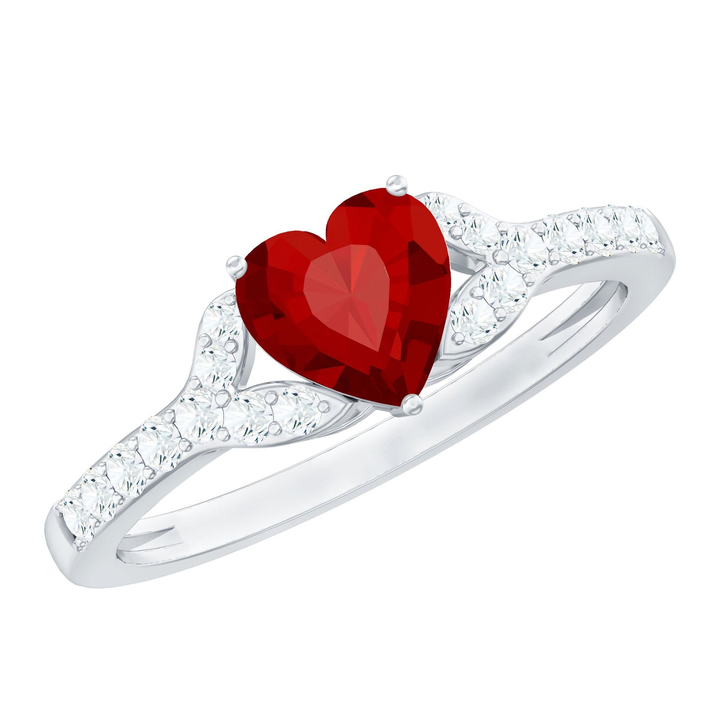 Heart Shape Lab Grown Ruby Engagement Ring with Diamond