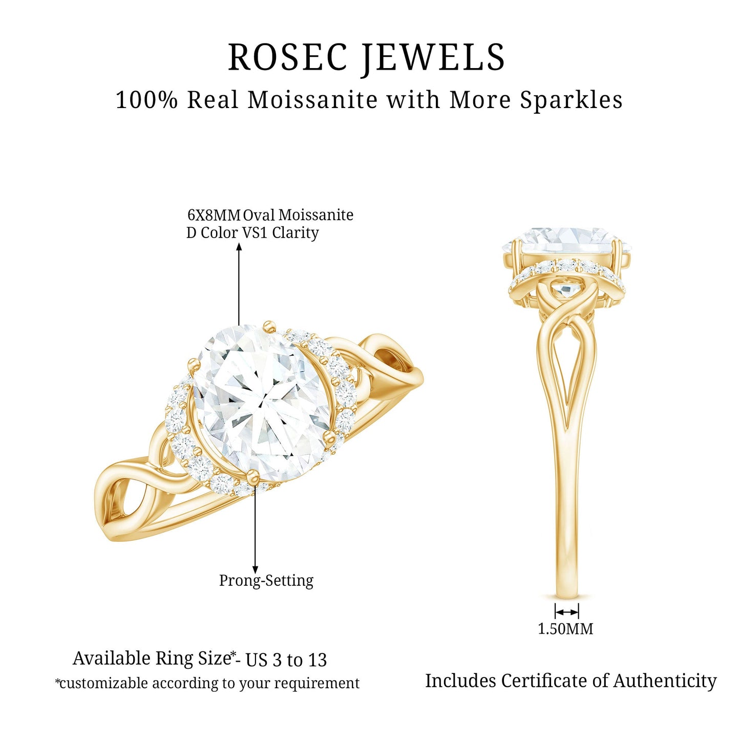 Oval Shape Moissanite Engagement Ring With Certificate