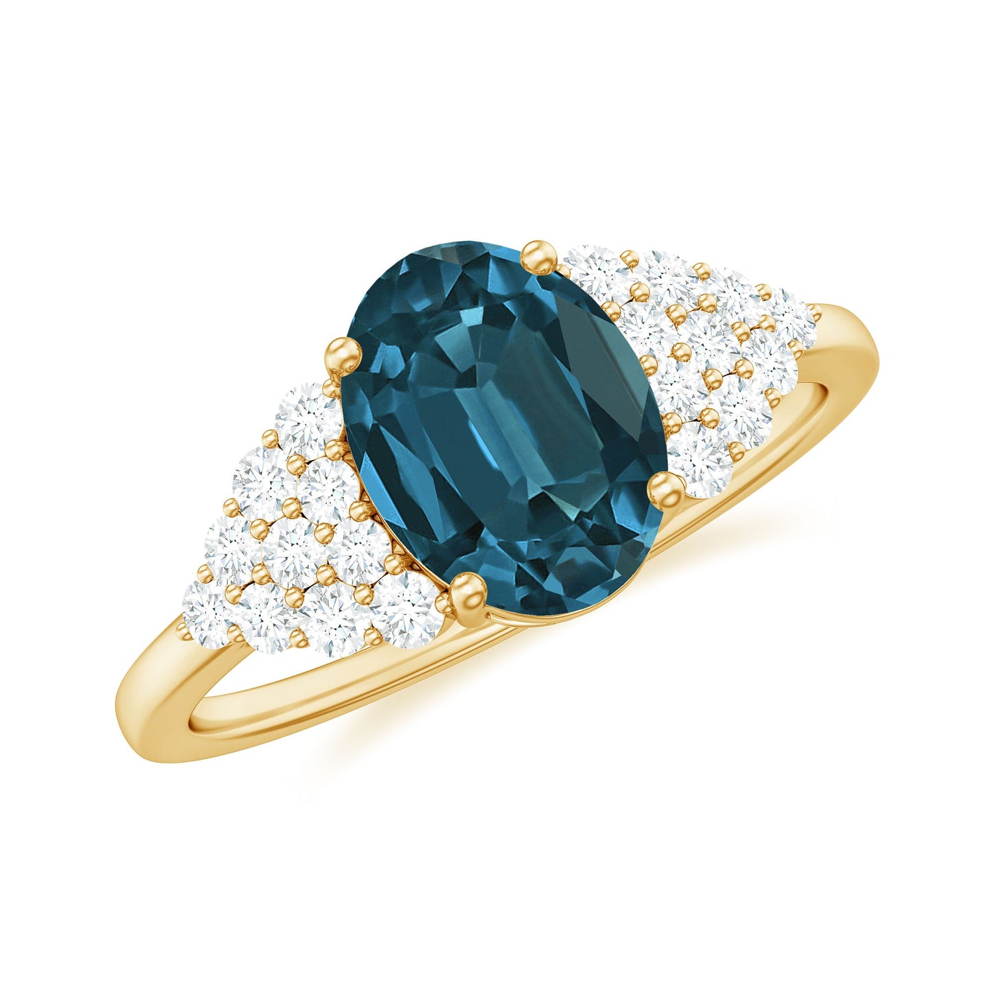 1 Carat Oval Cut London Blue Topaz Classic Engagement Ring with Diamond