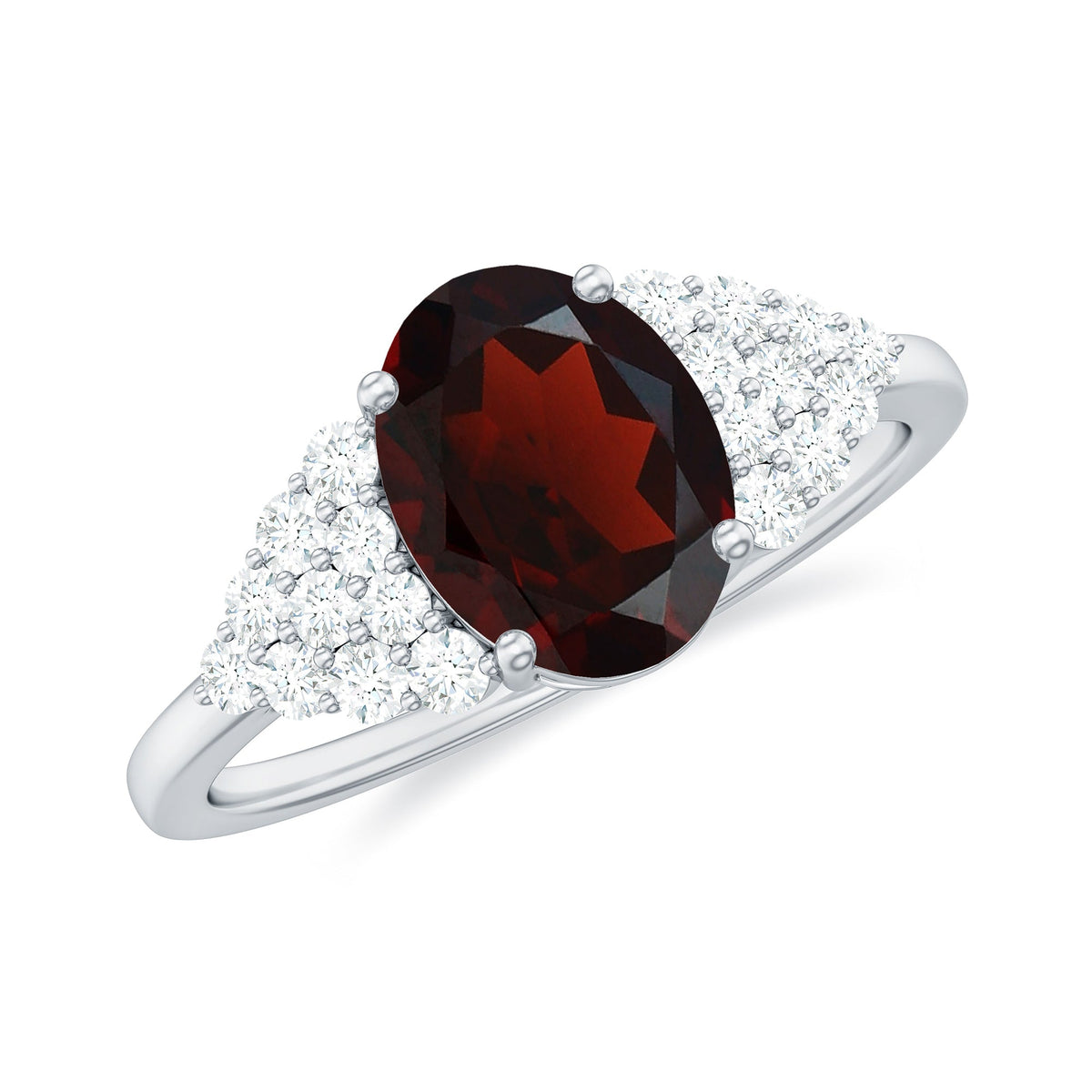 Certified 1.5 Carat Oval Garnet Engagement Ring with Diamond Side Stones