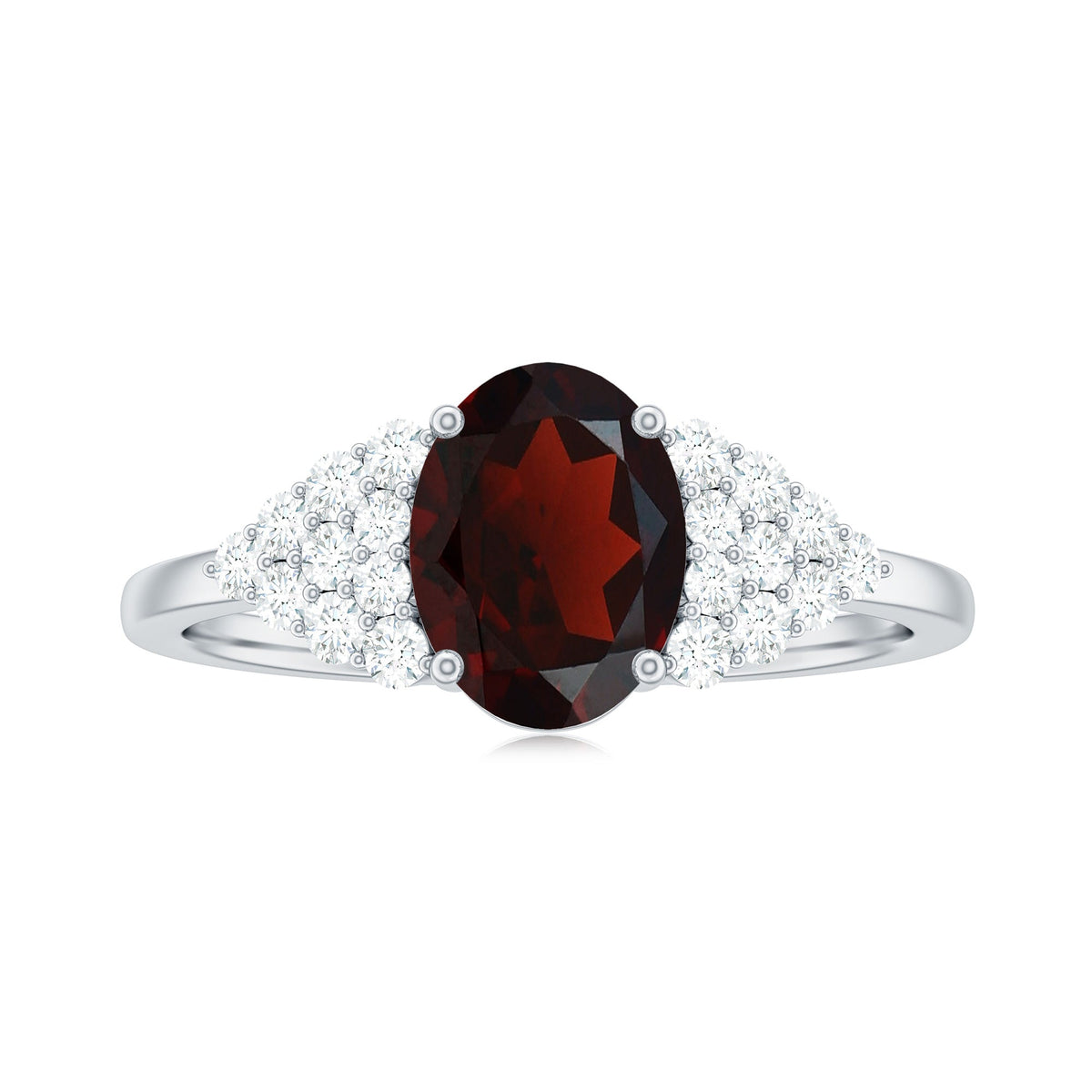 Certified 1.5 Carat Oval Garnet Engagement Ring with Diamond Side Stones