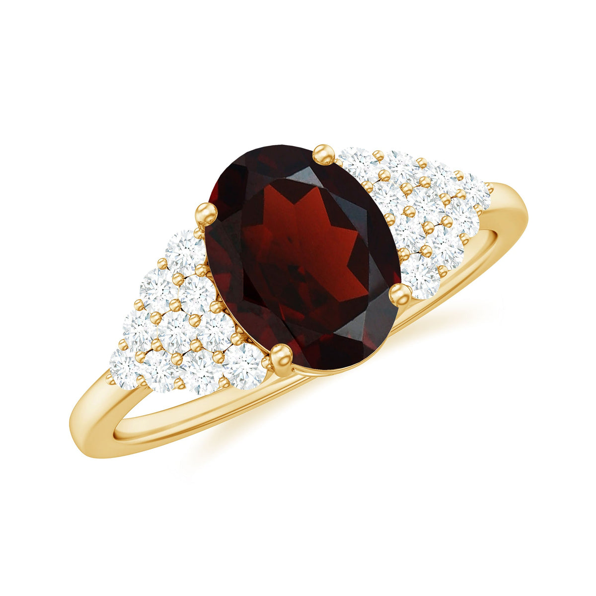 Certified 1.5 Carat Oval Garnet Engagement Ring with Diamond Side Stones