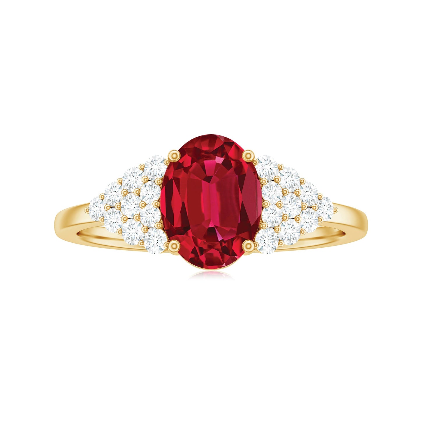 Certified 1.5 Carat Oval Lab Grown Ruby Engagement Ring with Diamond