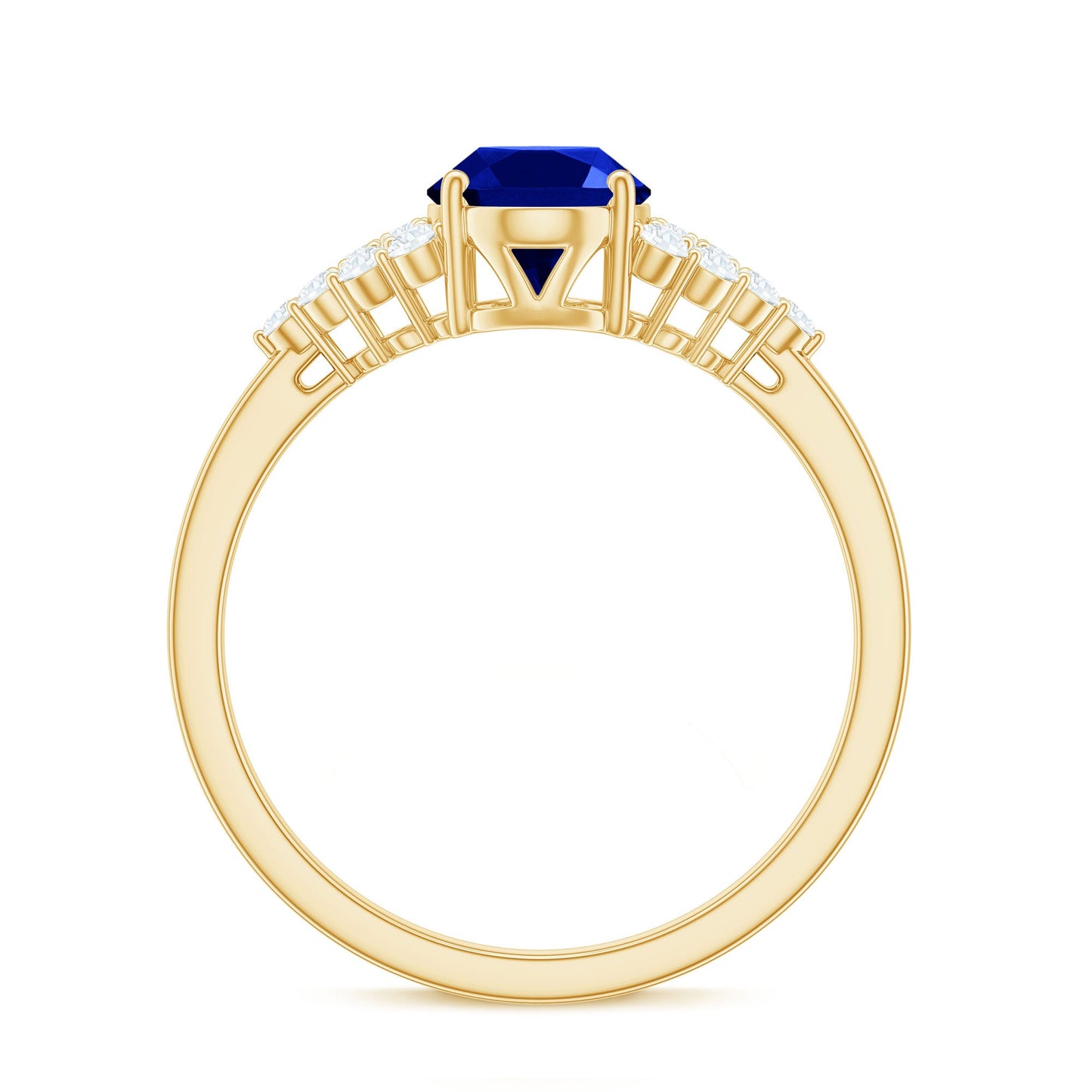 Certified 1.5 Carat Lab Grown Blue Sapphire Oval Engagement Ring with Diamond Side Stones